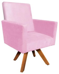 Poltrona Giratória Nina Suede Base Madeira MM30 D'Rossi - Rosa Bebê