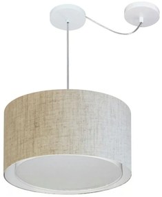 Lustre Pendente Cilíndrico Com Desvio Md-4305 Cúpula em Tecido 40x25cm Rustico Bege - Bivolt