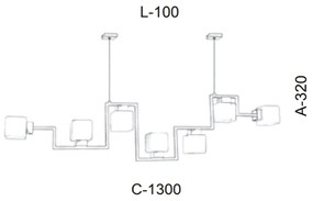 Pendente Retangular Irregular Vidro Quadrado 130X32X10Cm Metal E Cubo... (COBRE FOSCO, FOSCO (BRANCO))