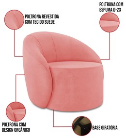 Sofá 2 Lugares Orgânico 140cm Morgan e 2 Poltronas Lua Suede D03 - D'Rossi - Rose