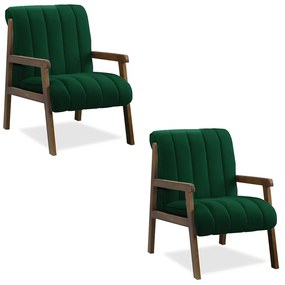 Poltrona Decorativa Sala Base de Madeira kit 2 Daline Bouclê E03 - D'Rossi - Verde