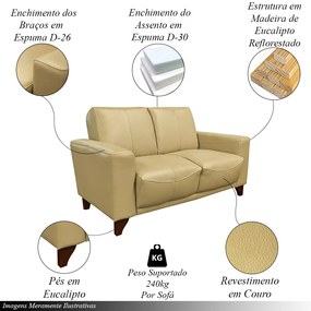 Conjunto de Sofás Decorativos 2 e 3 Lugares Emily Sala de Estar Pés em Eucalipto Couro Bege G40 - Gran Belo