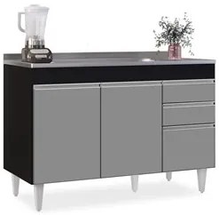 Balcão Gabinete com Pia Inox 120cm Michigan Preto/Cinza - Lumil