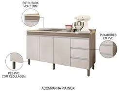 Balcão Gabinete Com Pia 160cm 3 Portas Karen P14 Malbec/Avelã - Mpozen