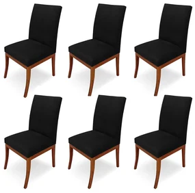 Conjunto 6 Cadeiras Raquel para Sala de Jantar Base de Eucalipto Suede Preto