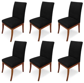 Conjunto 6 Cadeiras Raquel para Sala de Jantar Base de Eucalipto Suede Preto