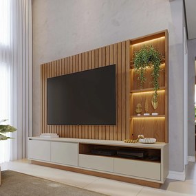 Estante de TV 82 Polegadas 240cm com LED Leme C04 - D'Rossi - Freijó e Off White Matte