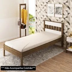 Cama de Solteiro Madeira CM8006 Nogal/Branco - Tecno Mobili