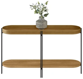 Aparador Decorativo Grimaldi Base Aço com Detalhe em Couro Caramelo/Preto G77 - Gran Belo