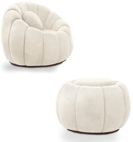 Poltrona Decorativa Orgânica Giratória com Puff Cloud Bouclê Bege E03 - D'Rossi
