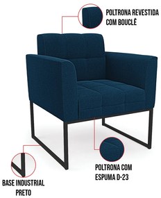 Poltrona Sala de Estar Industrial Preto Elisa Bouclê D03 - D'Rossi - Azul