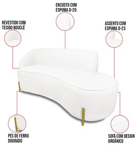 Sofá 2 Lugares Orgânico 140cm Pé Ferro Dou Morgan Bouclê L01 - D'Rossi - Off White