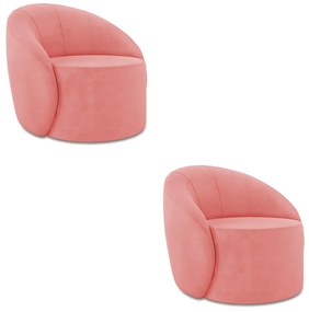 Poltrona Decorativa Orgânica Giratória Kit 2 Lua Suede D03 - D'Rossi - Rose