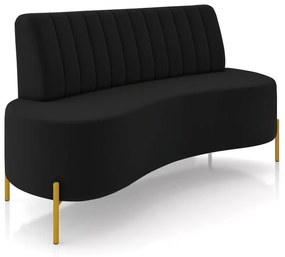 Sofá 2 Lugares Living 160cm Pé Ferro Dourado Maraú Veludo Preto K01 - D'Rossi