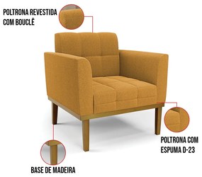 Poltrona Sala Base Madeira Fixa Castanho Kit 2 Elisa Bouclê D03 - D'Rossi - Mostarda