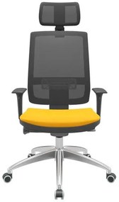 Cadeira Office Brizza Tela Preta Com Encosto Assento Poliéster Amarelo Autocompensador 126cm - 63013 Sun House