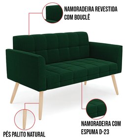 Namoradeira e 2 Poltronas Pé Palito Natural Elisa Bouclê D03 - D'Rossi - Verde