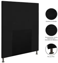 Cabeceira Cama Box Solteiro 90cm Safira Sintético Preto Z51 - Mpozenat