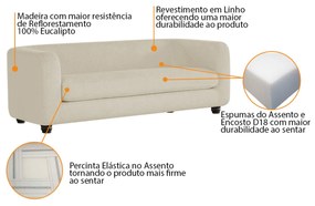 Sofá 3 Lugares Luxo Recepção Escritorio Sala Veneza 180cm Linho