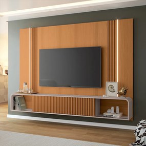 Conjunto Home Suspenso c/LED Aparador e Mesa de Centro Vivant/Cadenza/Empire MDF/MDP Cinamomo/Off White G26 - HB Móveis