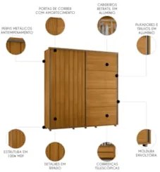 Guarda Roupa Casal 230cm Com 2 Portas Verbena Cinamomo Z10  - Mpozenat