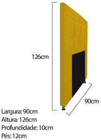 Kit Cabeceira e Calçadeira Baú Estofada Mel 90 cm Solteiro Com Capitonê Corano Amarelo - ADJ Decor