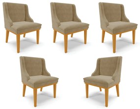 Kit 5 Cadeiras Decorativas Sala de Jantar Base Fixa de Madeira Firenze Suede Nude/Castanho G19 - Gran Belo