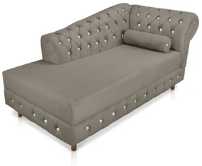 Divã Chesterfield 165 cm Capitonado com Strass Suede D'Rossi - Marrom Rato