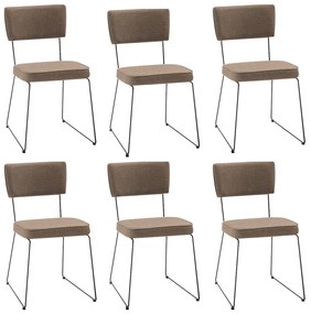 Kit 6 Cadeiras de Jantar Decorativa Base Aço Preto Luigi Linho Bege G17 - Gran Belo