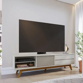 Rack para Sala Bancada de TV 75 Pol 200cm Licia C04 - D'Rossi - Off White