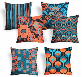 Capa de Almofada Suede Suprema em Tons Azul e Laranja - Tulipas - 50x50cm
