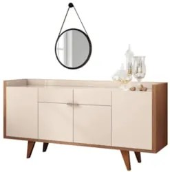 Balcão Buffet Sinfonia 4 Portas Com Espelho Decorativo H01 Off White/N