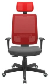 Cadeira Office Brizza Tela Vermelha Com Encosto Assento Poliester Cinza RelaxPlax Base Standard 126cm - 63636 Sun House