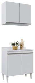 Kit Armário Aéreo e Balcão de Cozinha Lavanderia com Tampo 02 Portas Loren 80 cm - D'Rossi - Branco