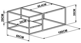 Mesa de Centro Steel Quadra Estilo Industrial Vermont e Base Metálica Preto - D'Rossi