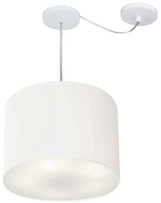 Lustre Pendente Cilíndrico Com Desvio Md-4237 Cúpula em Tecido 40x30cm Branco - Bivolt