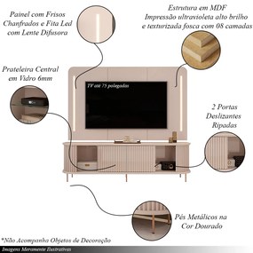 Painel com Bancada Sala de Estar 218cm Saitama para TV até 75 com Portas Ripadas e LED Off White G18 - Gran Belo