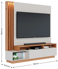 Estante de TV 65 Polegadas 180cm com Led Radaelli C04 - D'Rossi - Freijó e Off White Matte