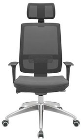 Cadeira Office Brizza Tela Preta Com Encosto Assento Poliéster Cinza Autocompensador 126cm - 63011 Sun House