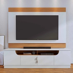 Bancada Tv de 75 Polegadas 4 Portas Karol 200cm C04 - D'Rossi - Off White Matte e Freijó