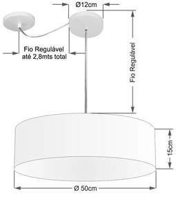 Lustre Pendente Cilíndrico Com Desvio de Centro Vivare Md-4259 Cúpula em Tecido 50x15cm - Bivolt