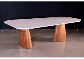 Mesa de Jantar Dinara Design Orgânico Tampo Névoa Base Madeira