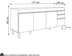 Balcão de Cozinha Para Pia 180cm 4 Portas Sem Tampo Dallas Cinza Claro