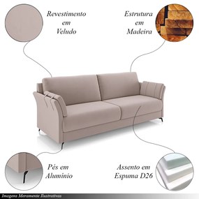 Conjunto Poltrona e Sofá Decorativo Violet 2 Lugares 164cm Pés em Alumínio Preto Veludo Rosê G45 - Gran Belo