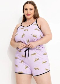 Pijama Onça Lilás em Malha de Viscose