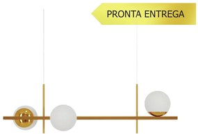 Pendente Marble Retângular 80X26Cm Alumínio E Globo Ø12Cm Fosco 3Xg9 -... (DOURADO BRILHO, FOSCO)