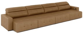 Sofá Retrátil 8 Lugares 524cm 4 Módulos Nero com USB Couro Caramelo G52 - Gran Belo