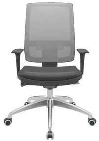 Cadeira Office Brizza Tela Cinza Assento Vinil Preto Autocompensador Base Aluminio 120cm - 63780 Sun House