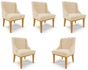 Kit 5 Cadeiras Decorativas Sala de Jantar Base Fixa de Madeira Firenze Suede Bege/Castanho G19 - Gran Belo