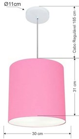 Lustre Pendente Cilíndrico Md-4036 Cúpula em Tecido 30x31cm Rosa Bebê - Bivolt